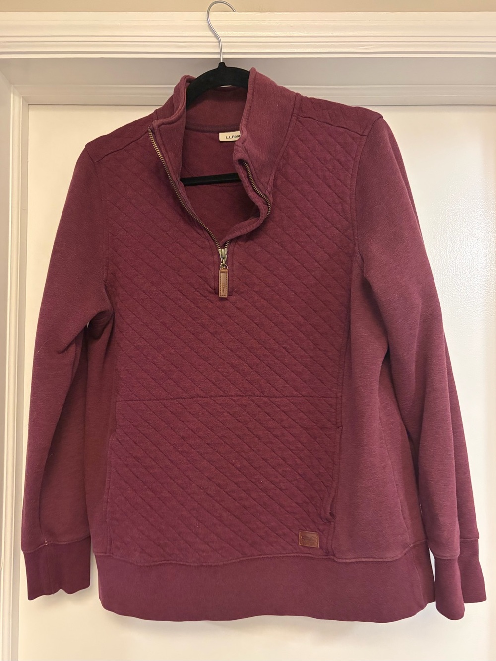 L.L. Bean - Quilted Quarter Zip Pullover - fig - size M